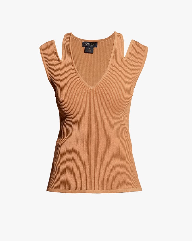 Front of a size XL POESIA KNIT TOP in Clay by AS by DF. | dia_product_style_image_id:237171